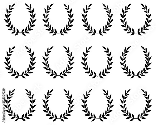 Premium Black Laurel Wreath Vector Collection – Elegant Award, Victory, Luxury Badge, Vintage Emblem, Achievement, Crest, Wedding, Certificate, Logo Frame, Botanical Circular Laurel Icons Set