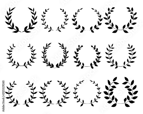Premium Black Laurel Wreath Vector Collection – Elegant Award, Victory, Luxury Badge, Vintage Emblem, Achievement, Crest, Wedding, Certificate, Logo Frame, Botanical Circular Laurel Icons Set