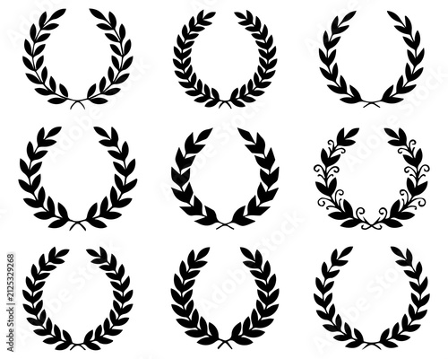 Premium Black Laurel Wreath Vector Collection – Elegant Award, Victory, Luxury Badge, Vintage Emblem, Achievement, Crest, Wedding, Certificate, Logo Frame, Botanical Circular Laurel Icons Set
