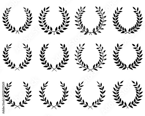Premium Black Laurel Wreath Vector Collection – Elegant Award, Victory, Luxury Badge, Vintage Emblem, Achievement, Crest, Wedding, Certificate, Logo Frame, Botanical Circular Laurel Icons Set