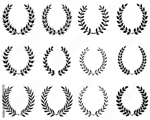 Premium Black Laurel Wreath Vector Collection – Elegant Award, Victory, Luxury Badge, Vintage Emblem, Achievement, Crest, Wedding, Certificate, Logo Frame, Botanical Circular Laurel Icons Set