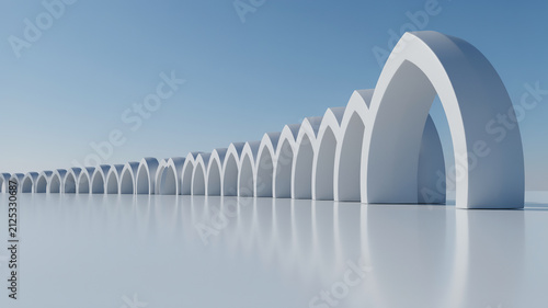 Series of White Arches Progressing in Size Against a Clear Blue Sky architecture progression