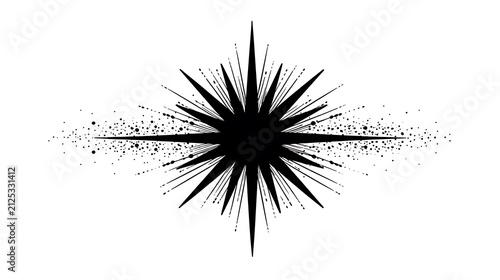 A striking black starburst design with sharp, radiating points and a speckled texture on a white background