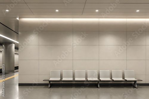 Modern Japanese Subway Station Waiting Chairs in Minimal Architectural Space