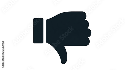 A dark blue thumbs-down icon representing disapproval or dislike against a white backdrop. The icon is a solid silhouette of a hand with the thumb pointing downwards