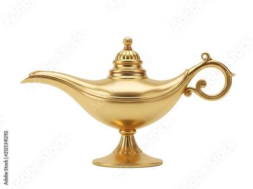 Golden magic lamp isolated on transparent background
