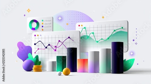 Graphs and charts show data trends during business analysis session in modern workspace