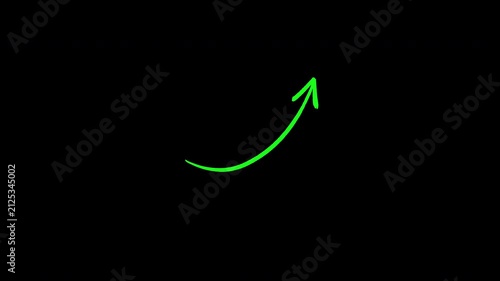 Hand-drawn green curved arrow pointing up on black background