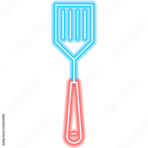 Turner Spatula Neon Sign. Glowing Icon. Illustration of BBQ Kitchen Utensil and Barbecue Grill Object.