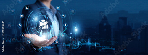 Canvas Print Financial Analyst Hand Hold Corporate Finance and Investment Strategy global networking data