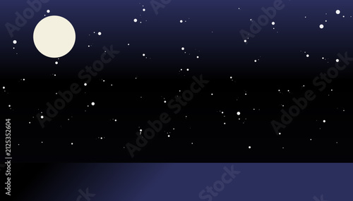 Фотография Starry night sky background with full moon, dark blue celestial landscape vector