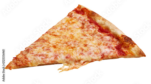 Delicious cheesy pizza slice with melted mozzarella and tomato sauce, isolated on transparent background