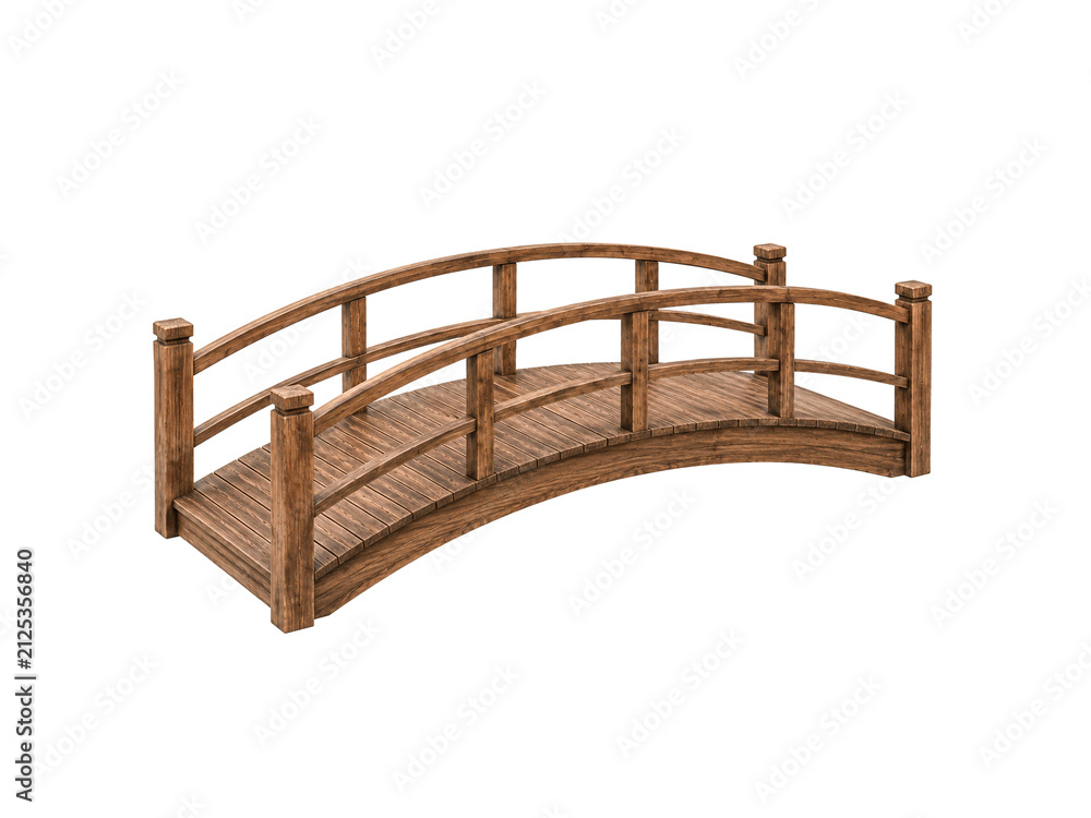 Fototapeta premium Old wooden bridge isolated on white background