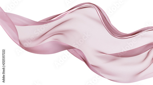 Flowing sheer pink fabric with soft waves, isolated on transparent background