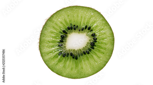 Foto Vibrant green kiwi slice with black seeds and white core, isolated on transparen