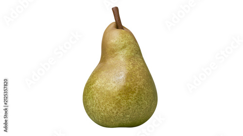 Green pear with brown stem, isolated on transparent background