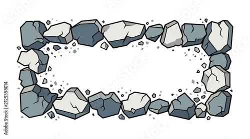 Stone frame border with shattered rocks and cracked debris