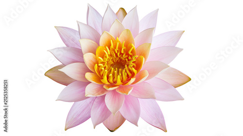 Quadro su tela Delicate pink and yellow water lily flower, isolated on transparent background