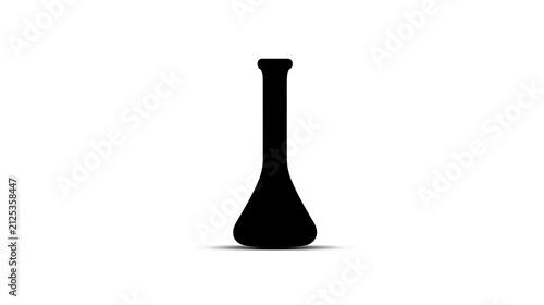 A simple black silhouette of a bottle with a long neck and a rounded base, casting a subtle shadow