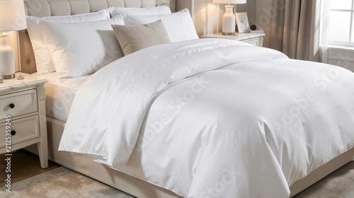 White high-thread-count duvet cover, luxe sateen finish, affordable luxury bedding