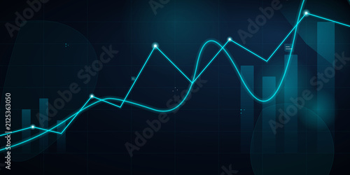 Foto Glowing cyan line graph representing digital financial market data trends on tra