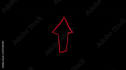 Red Hand Drawn Upward Arrow on Black Background