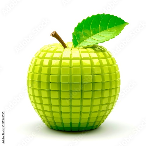 Vibrant green apple shaped like a mosaic of cubes