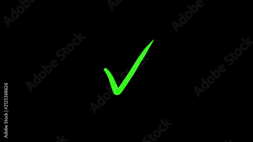 Green hand-drawn check mark on black background.