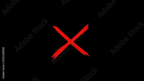 Red hand-drawn X mark brush stroke on black background
