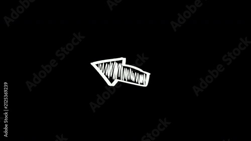 White Hand-Drawn Doodle Arrow Pointing Left on Black Background