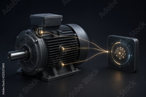 High tech electric motor with data visualization and automation elements