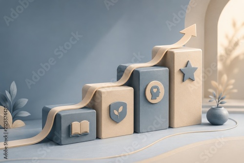 Stylized data visualization with blocks representing growth and automation concepts