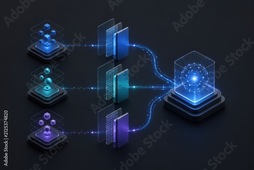 Abstract data visualization with ai automation and flowing connections