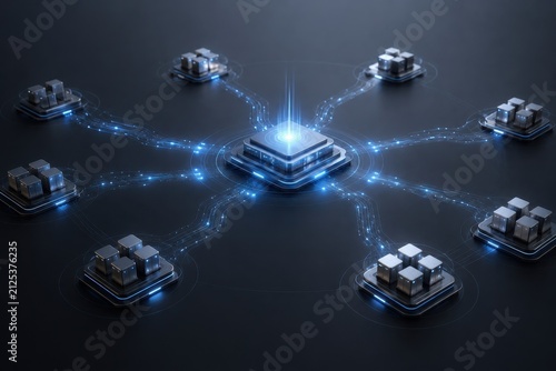 Futuristic data visualization of ai driven automation and network connectivity