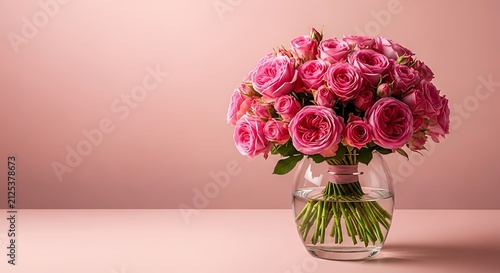 Pink Roses in a Glass Vase.