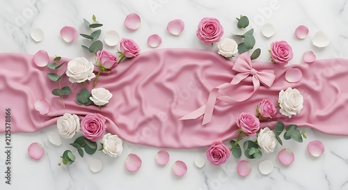 Pink and white flowers on fabric.