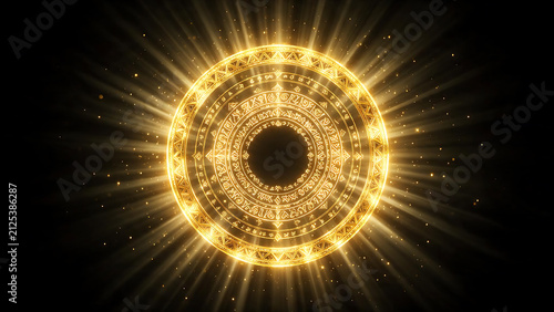 Golden Mandala Sunburst on Black