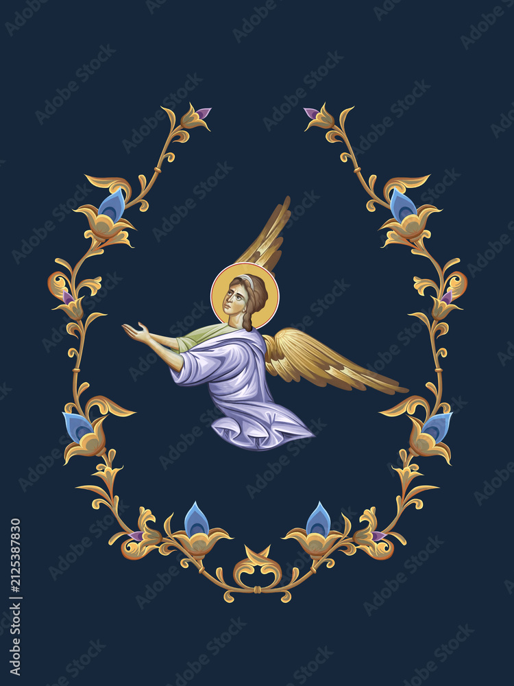 Fototapeta premium The Angel. Decorative vintage floral illustration in Byzantine style