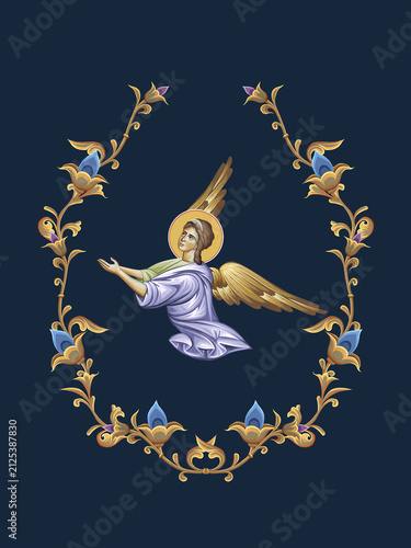 The Angel. Decorative vintage floral illustration in Byzantine style