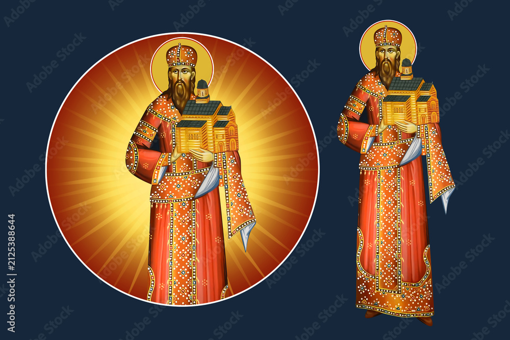 Fototapeta premium Saint Stefan Urosh I. Illustration - fresco set in Byzantine style