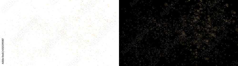 Fototapeta premium Golden dust particles floating softly with sparkling bokeh lights PNG, Transparent and Black Background Versions
