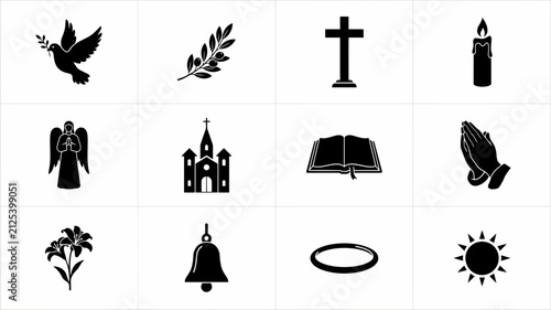Картината върху платно Elegant black and white religious symbols icon set for spiritual designs with mi