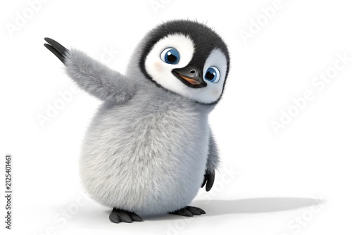 Cute cartoon baby penguin waving cheerfully