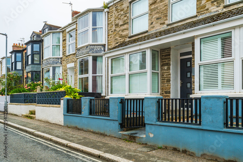A row of residential terraced houses in Newquay in Cornwall, UK