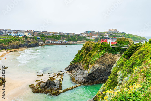 View of The Island overlooking Town Beach in Newquay, Cornwall. UK