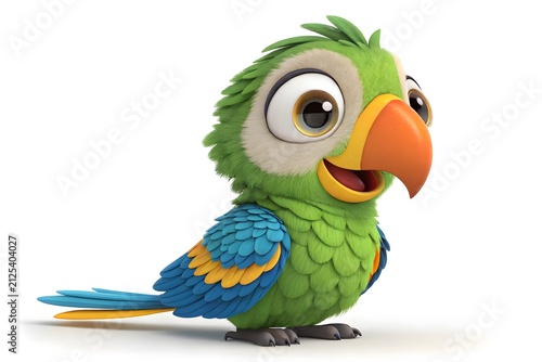 Cute cartoon parrot with big eyes smiling happily