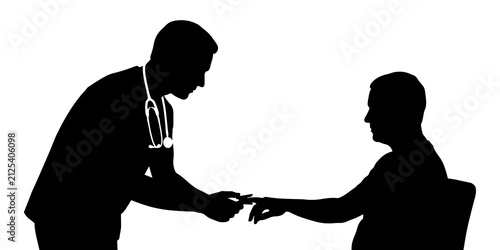 фотографія Silhouette of a doctor checking a patient's blood sugar or finger prick
