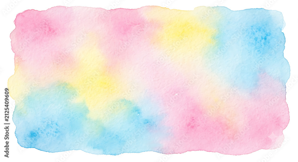 Obraz premium A soft and dreamy watercolor texture background with blended pastel pink, yellow, and blue hues.