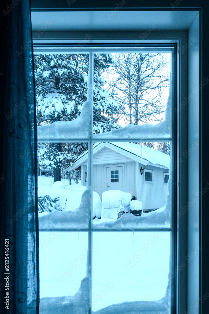 Obraz premium View Through a Window of Deep Winter Snow in Northern Norway