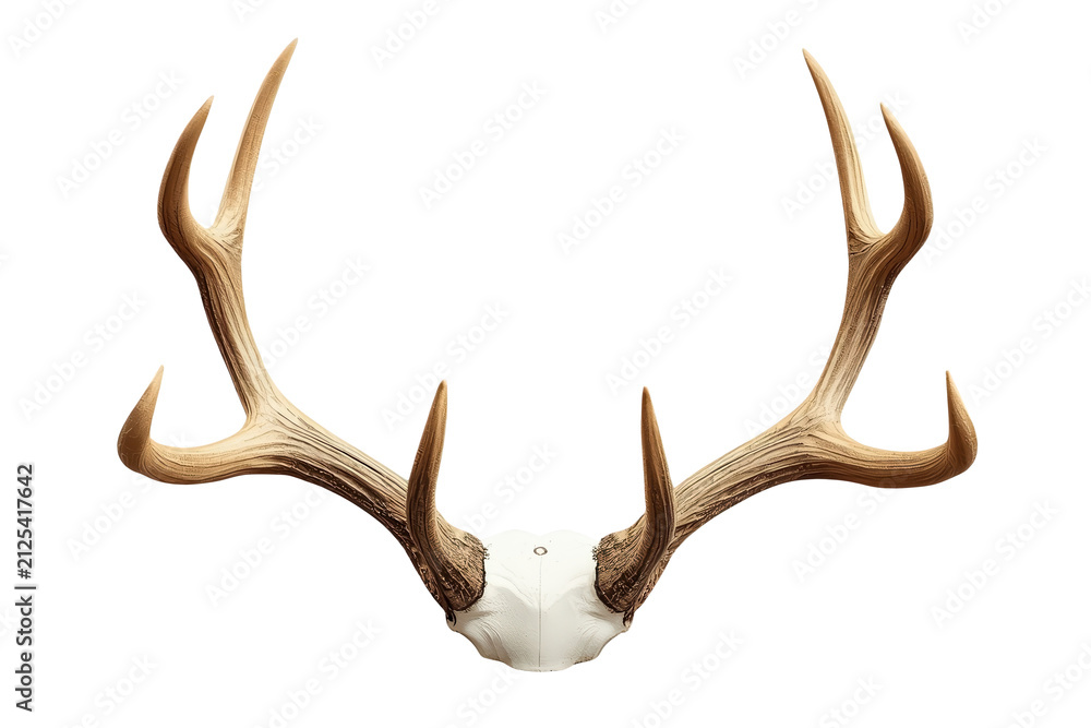 Fototapeta premium Wide symmetrical pair of natural brown deer antlers